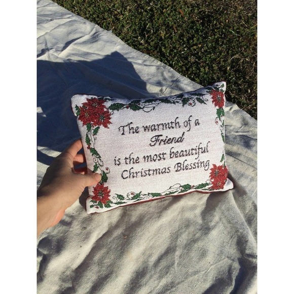 Tapestry accent pillow embroidered friend gift blessing Christmas white red - Picture 2 of 10